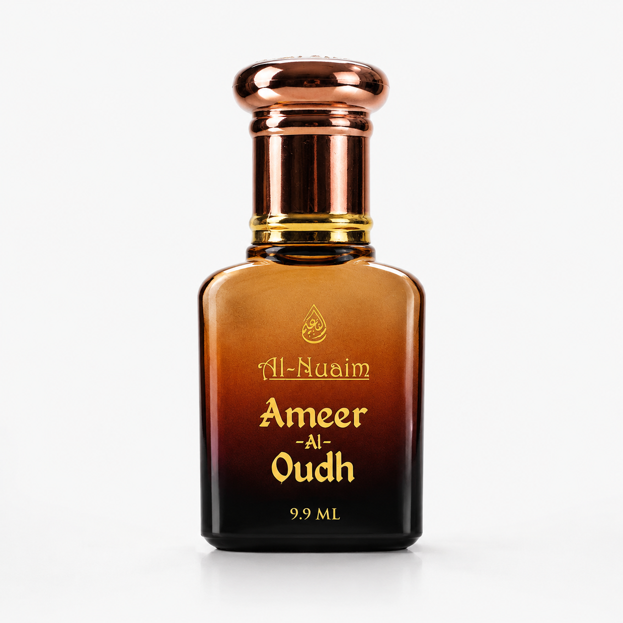 Perfume bottle labeled 'Ameer Al Oudh' by 'Al Nuaim' on a white background